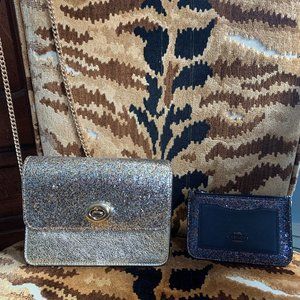 Coach gold/silver glitter bag and card case